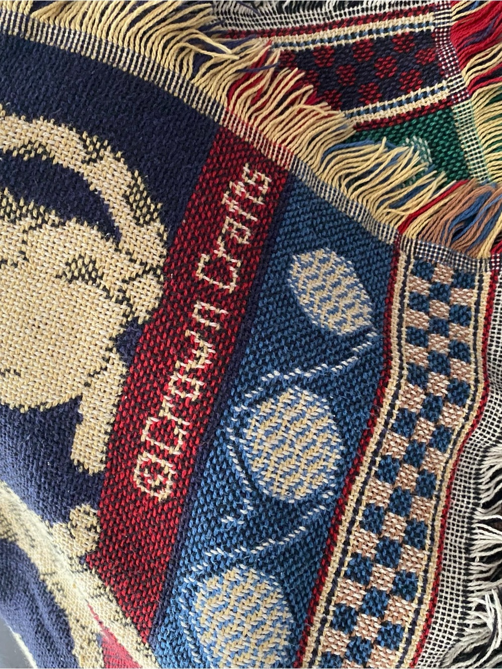 Crown Crafts Woven Cats Patterned Throw Blanket in Navy, Cream, Red & Green EUC - Picture 10 of 14